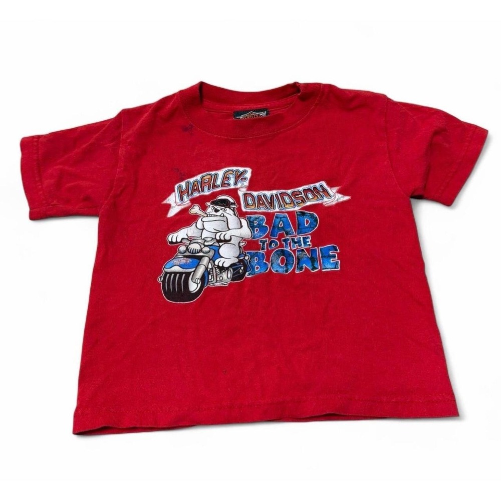 Vintage Harley Davidson Toddler 2T T Shirt Bad to the Bone Motorcycle Red Y2K